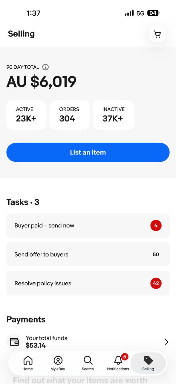 Dogan eBay store 3 selling dashboard