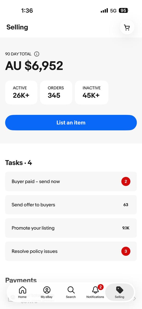 Dogan eBay store 1 selling dashboard