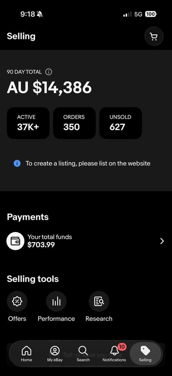 Marco eBay store 1 selling dashboard