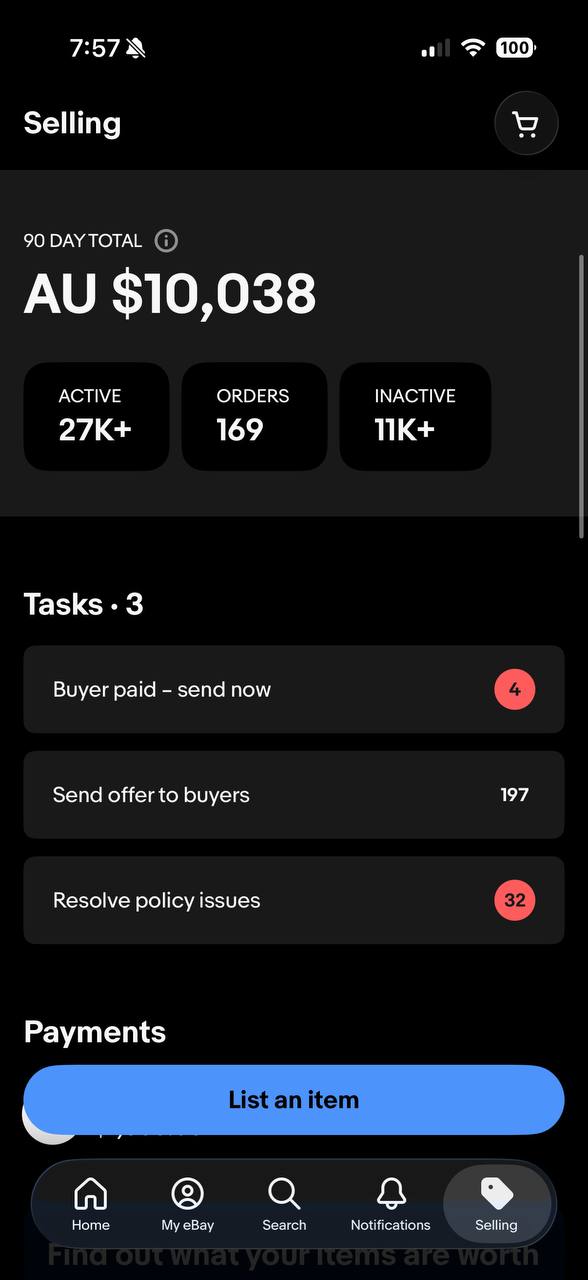 Marco eBay store 3 selling dashboard